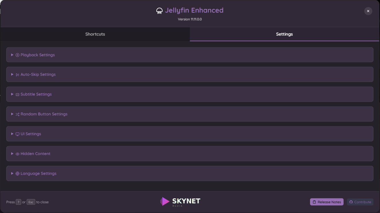 Enhanced panel — Settings tab overview