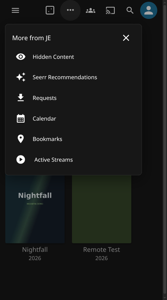Remaining shortcuts in the More menu on a phone