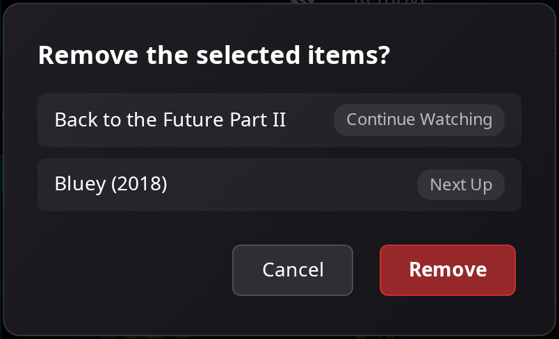 Bulk removal confirmation listing each item and its row